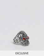 Reclaimed Vintage Skull Ring With Glass Eyes - Silver