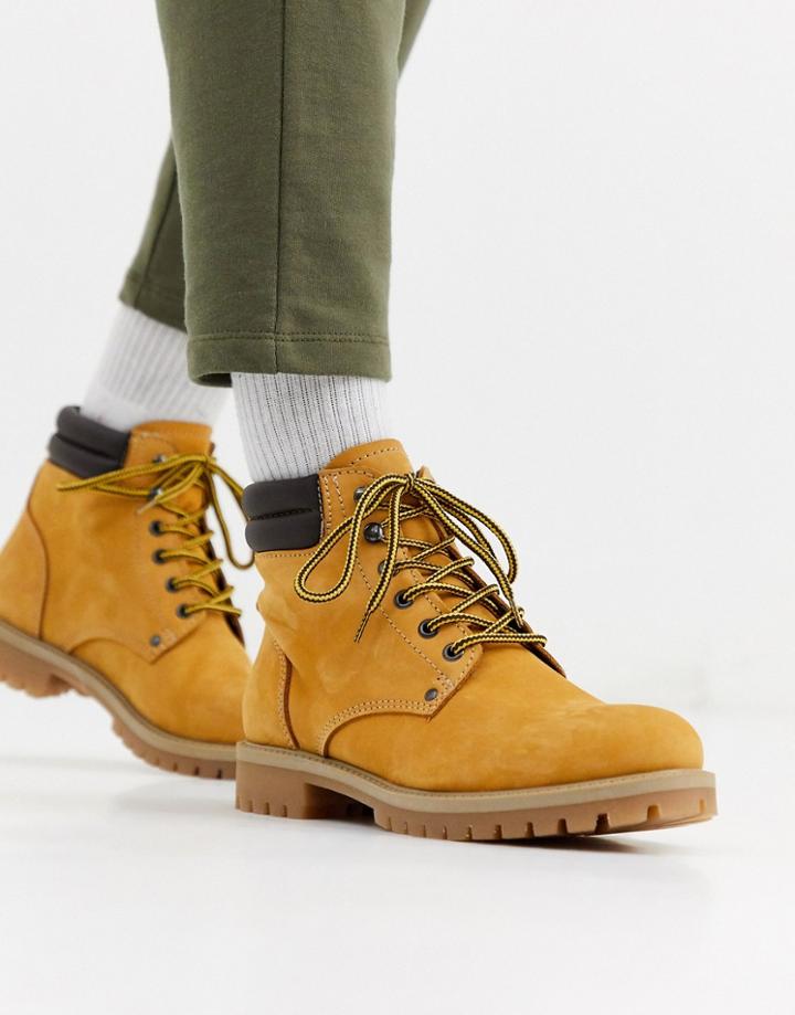 Jack & Jones Nubuck Leather Boots In Tan