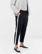 Jack & Jones Tapered Fit Side Stripe Pants In Navy