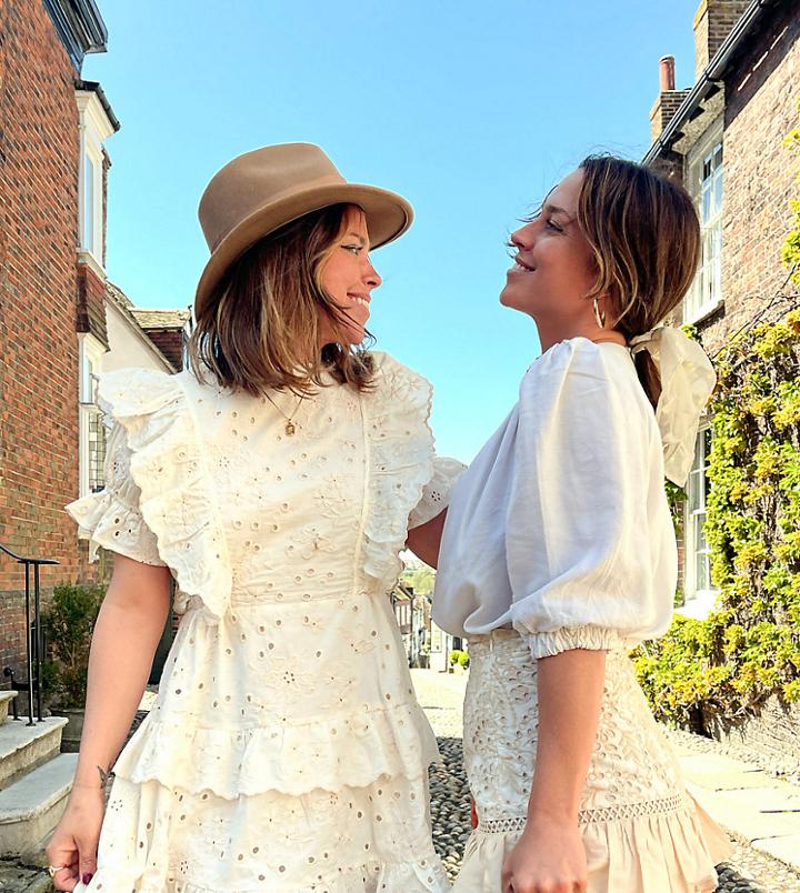 Labelrail X Collyer Twins Mini Dress With Frill Detail And Tiered Skirt In Broderie-white