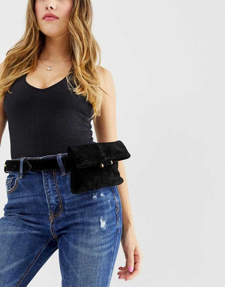 Urbancode Real Suede Belt Bag With Metal Clasp - Black