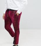 Asos Edition Plus Super Skinny Tuxedo Suit Pants In Allover Burgundy Sequin - Red