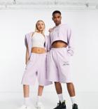 Collusion Unisex Shorts With Print In Purple Acid Wash - Part Of A Set