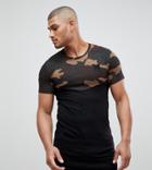 Good For Nothing Tall Muscle T-shirt In Camo With Contrast Panel - Green