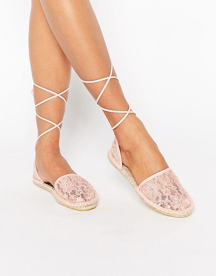 Asos Juliet Tie Leg Lace Espadrilles - Apricot