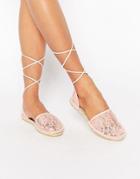 Asos Juliet Tie Leg Lace Espadrilles - Apricot
