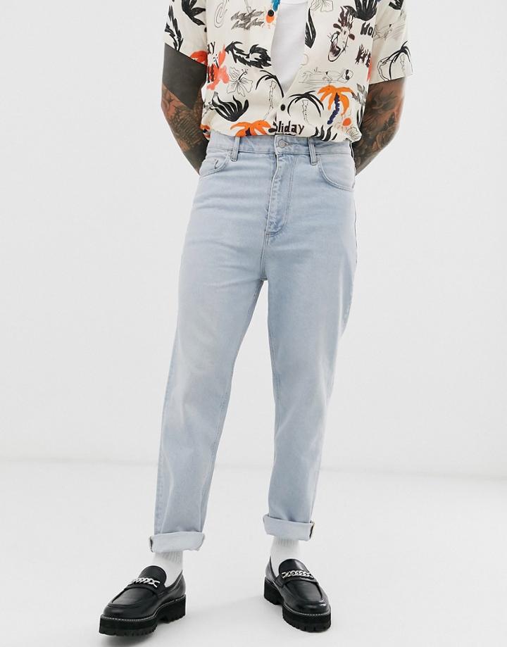 Asos Design High Waisted Jeans In Stone Wash Blue