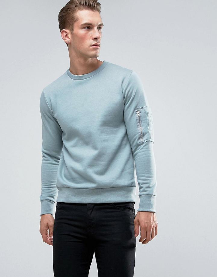 Brave Soul Crew Neck Military Sweatshirt - Green