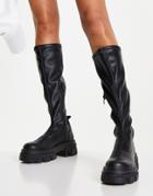 Topshop Tate Knee High Chunky Boots In Black