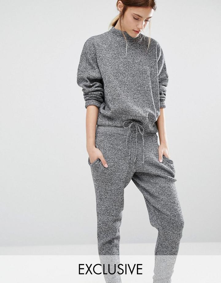 Stitch & Pieces Tie Waist Knit Jumper - Gray