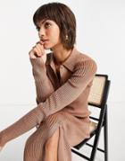 French Connection Mari Pleated Maxi Cardi Dress In Camel-neutral