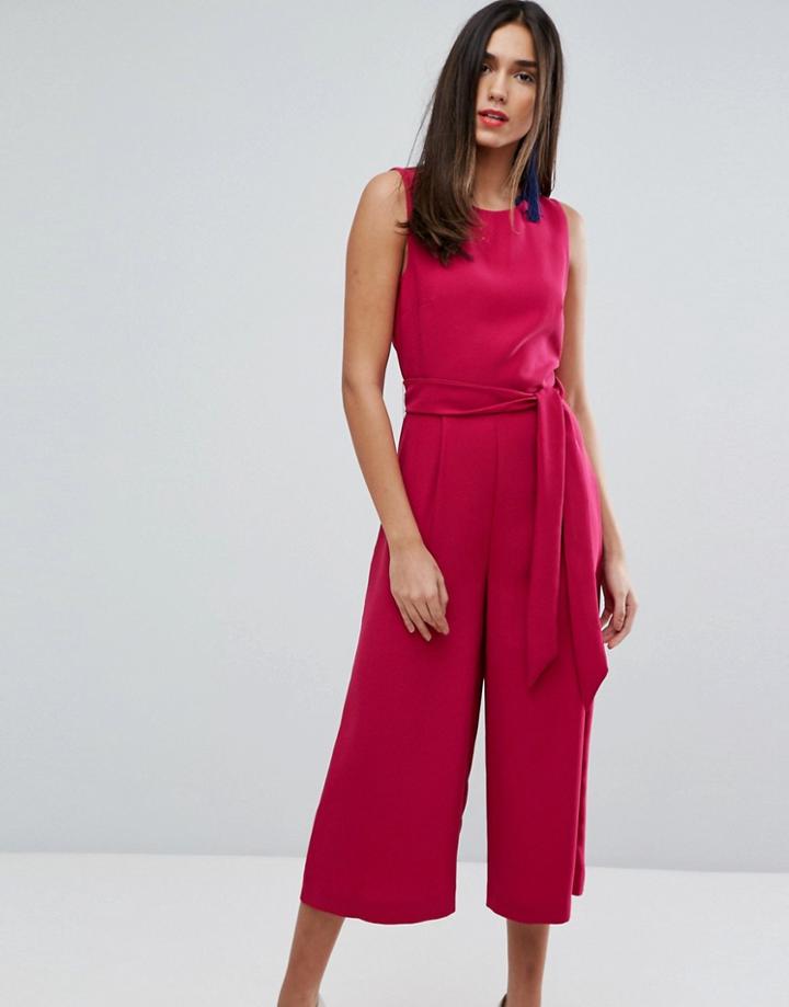 Warehouse Open Back Culotte Jumpsuit - Pink