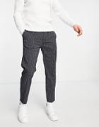 Topman Skinny Striped Pants With Elasticated Waist In Navy
