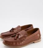 Asos Design Wide Fit Tassel Loafers In Tan Leather With Natural Sole-brown