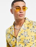 Devils Advocate Slim Fit Floral Short Sleeve Revere Collar Shirt-yellow