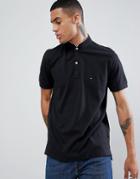Tommy Hilfiger Pique Polo With Tipped Stand Collar Flag Logo In Black - Black