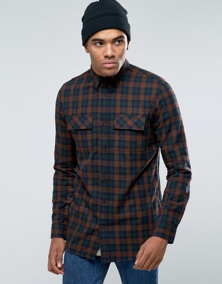 New Look Check Shirt With Double Pockets In Regular Fit - Gray