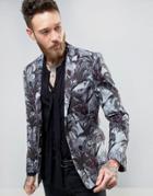 Devils Advocate Skinny Fit 70's Palm Jacket - Blue
