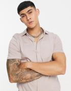 Asos Design Organic Button Through Jersey Shirt In Beige-neutral