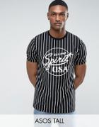 Asos Tall Relaxed T-shirt With Vertical Stripe & Spirit Print - Black