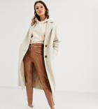 Asos Design Tall Textured Longline Coat In Cream-multi