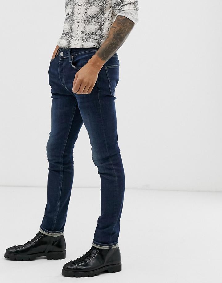 Allsaints Cigarette Fit Jeans In Mid Blue Wash