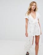 Pull & Bear Wrap Floral Overlay Romper - White