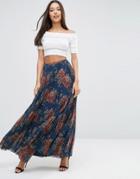 Asos Pleated Maxi Skirt In Floral Print - Multi