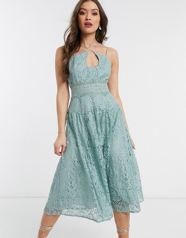 Asos Design Cami Strap Midi Prom Dress In Lace With Circle Trims-multi