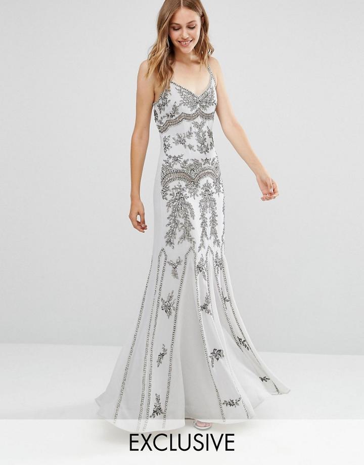 Maya Delicate Embellished Maxi Dress With Fishtail - Gray