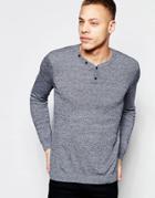 Asos Cotton Sweater With Henley Neck In Navy Twist - Navy White Twist