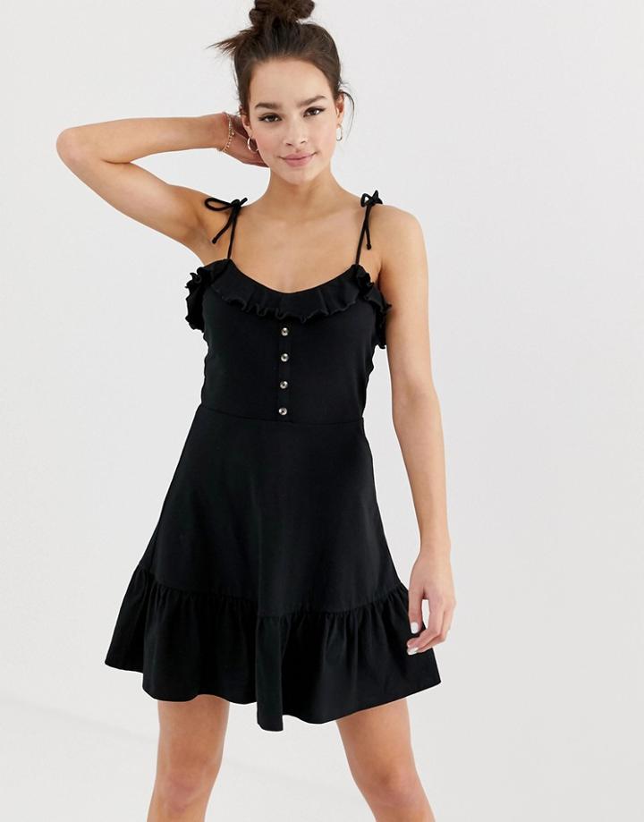 Asos Design Mini Sundress With Button Front And Pep Hem - Black