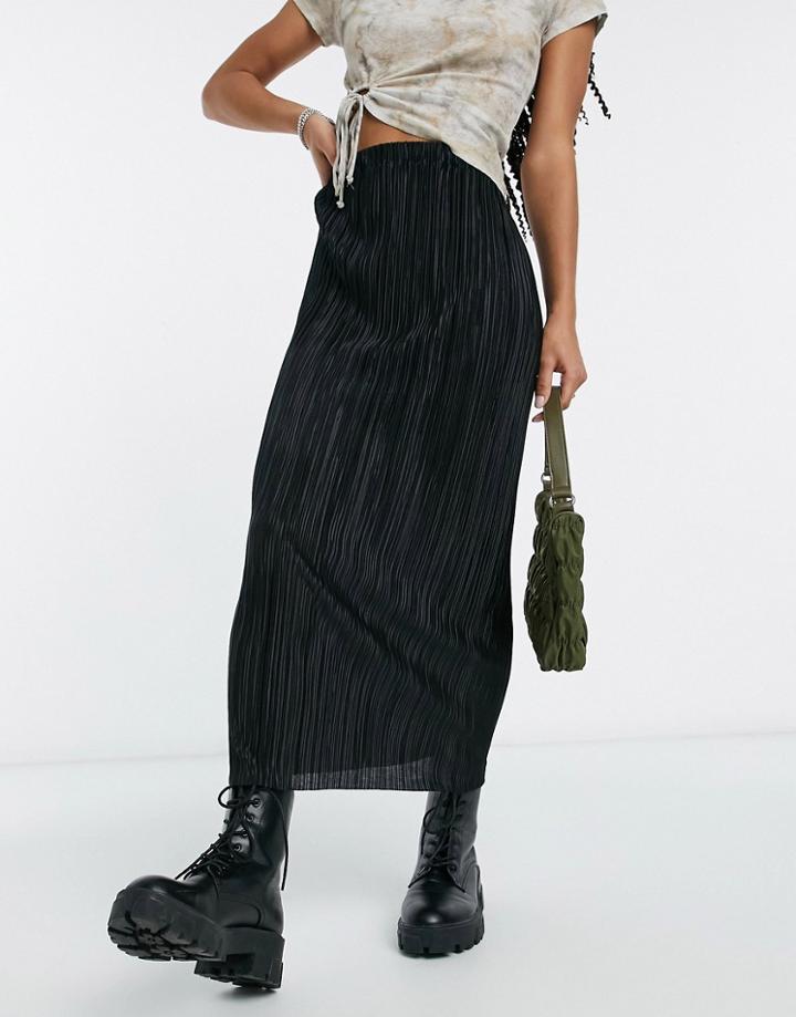 Asos Design Plisse Column Midi Skirt In Black