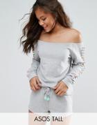 Asos Tall Lounge Off Shoulder Sweat With Pom Poms - Multi