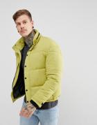 New Look Cropped Puffer Jacket With Concealed Hood In Lime Green - Green