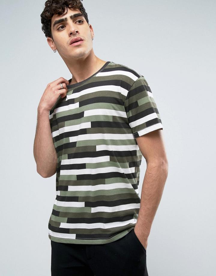 Dr Denim Russ T-shirt Camo Stripe - Green