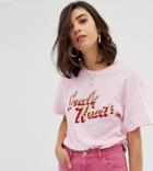 Reclaimed Vintage Inspired T-shirt With Lonely Hearts Cherub Print - Pink