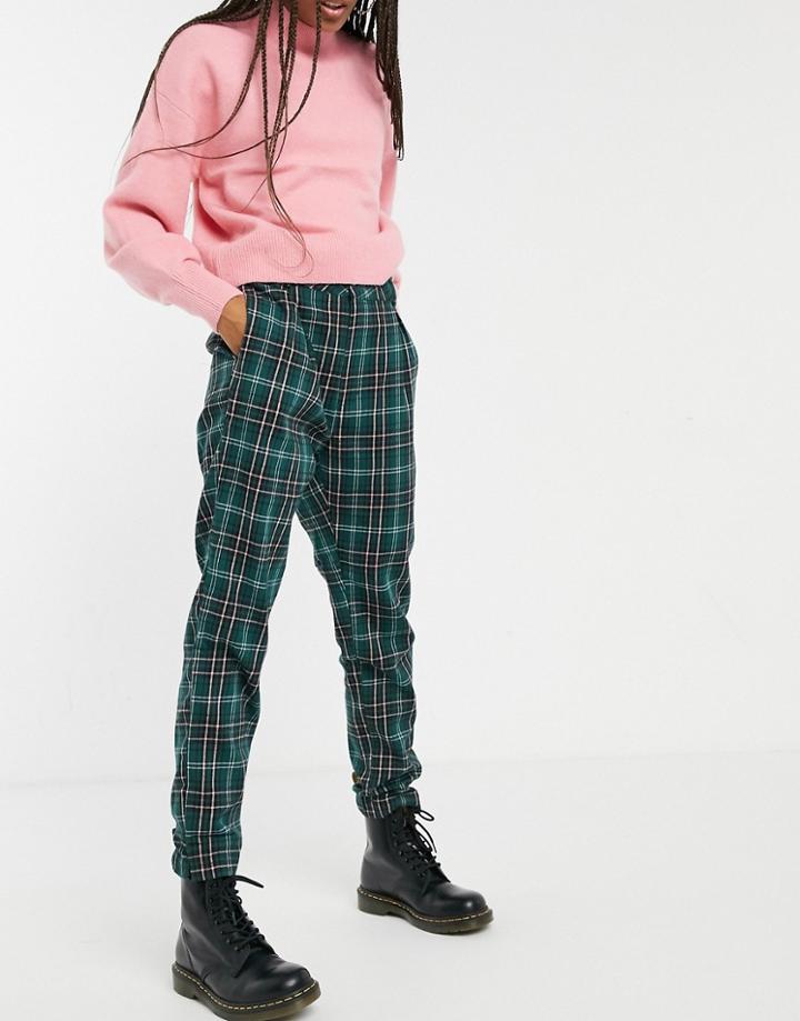 Heartbreak Tailored Peg Leg Pants In Green Plaid