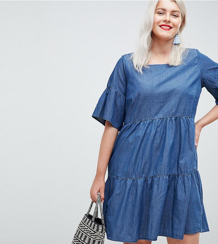 Junarose Tiered Denim Dress - Blue