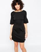 Asos Mini Dress In Ponte With Ruffle Sleeve - Black