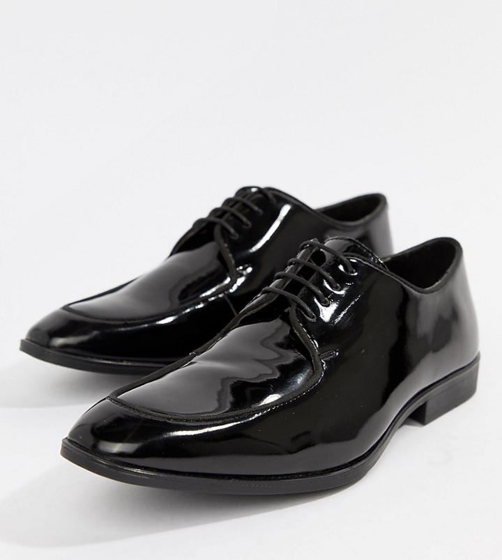 Asos Design Wide Fit Lace Up Shoes In Black Patent Leather - Black