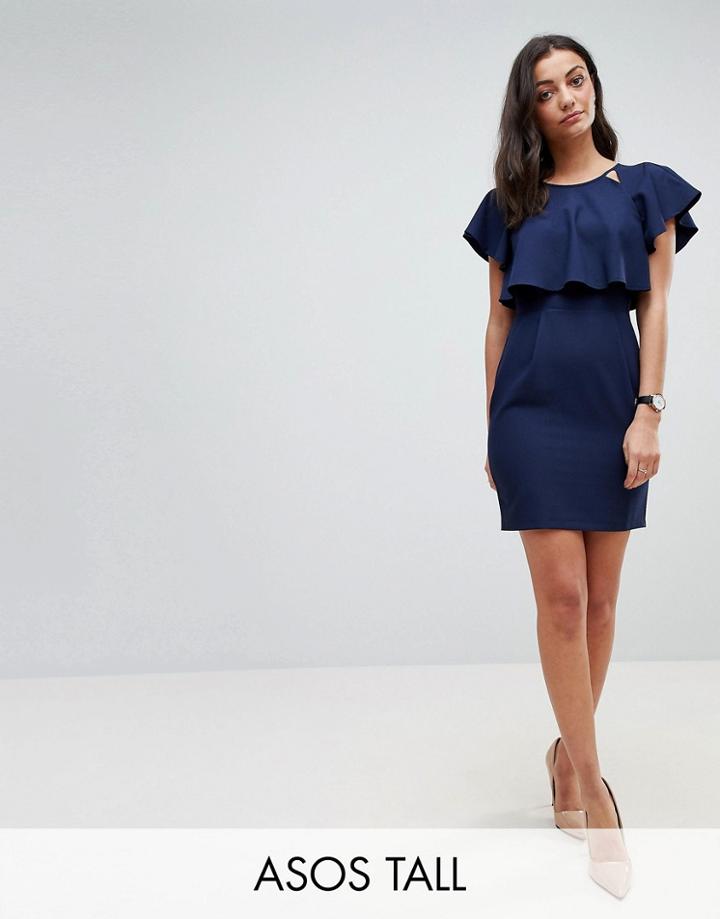 Asos Tall Double Layer Mini Wiggle Dress With Angel Sleeve-navy