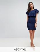 Asos Tall Double Layer Mini Wiggle Dress With Angel Sleeve-navy