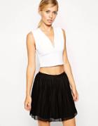 Asos Crop Top With Deep Plunge In Rib - White
