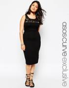 Asos Curve Body-conscious Dress With Crochet Lace Trim - Black