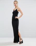 New Look Wrap Plunge Slinky Bodycon Dress - Black