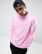 Asos Longline T-shirt With Cloud Embroidery - Pink