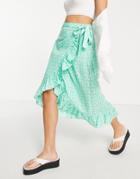 Vero Moda Wrap Frill Midi Skirt In Green Ditsy Floral