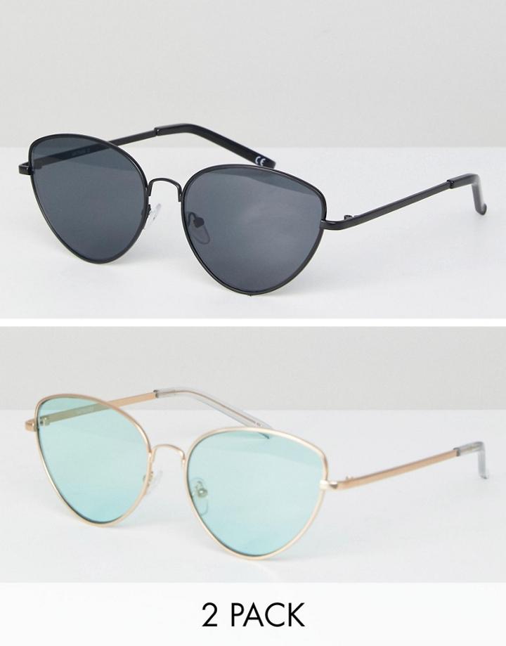 Asos 2 Pack Cat Eye Sunglasses Black And Gold - Multi
