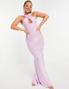 Club L London Lilac Cross Front Fishtail Maxi Dress In Lilac-purple